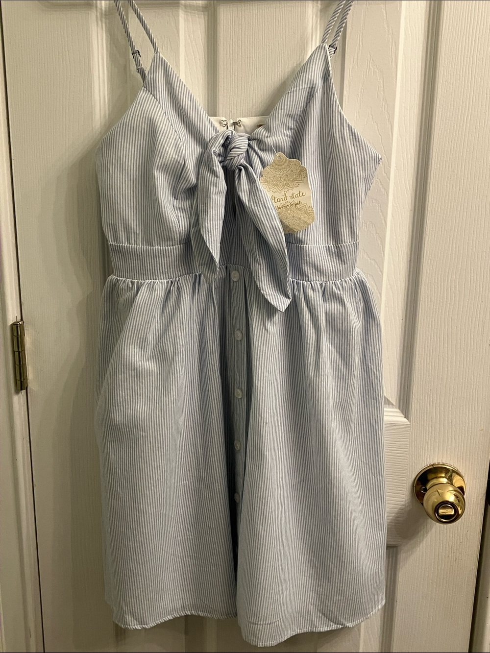 Altar'd State Light Blue & White Striped Tie-Front Mini Dress